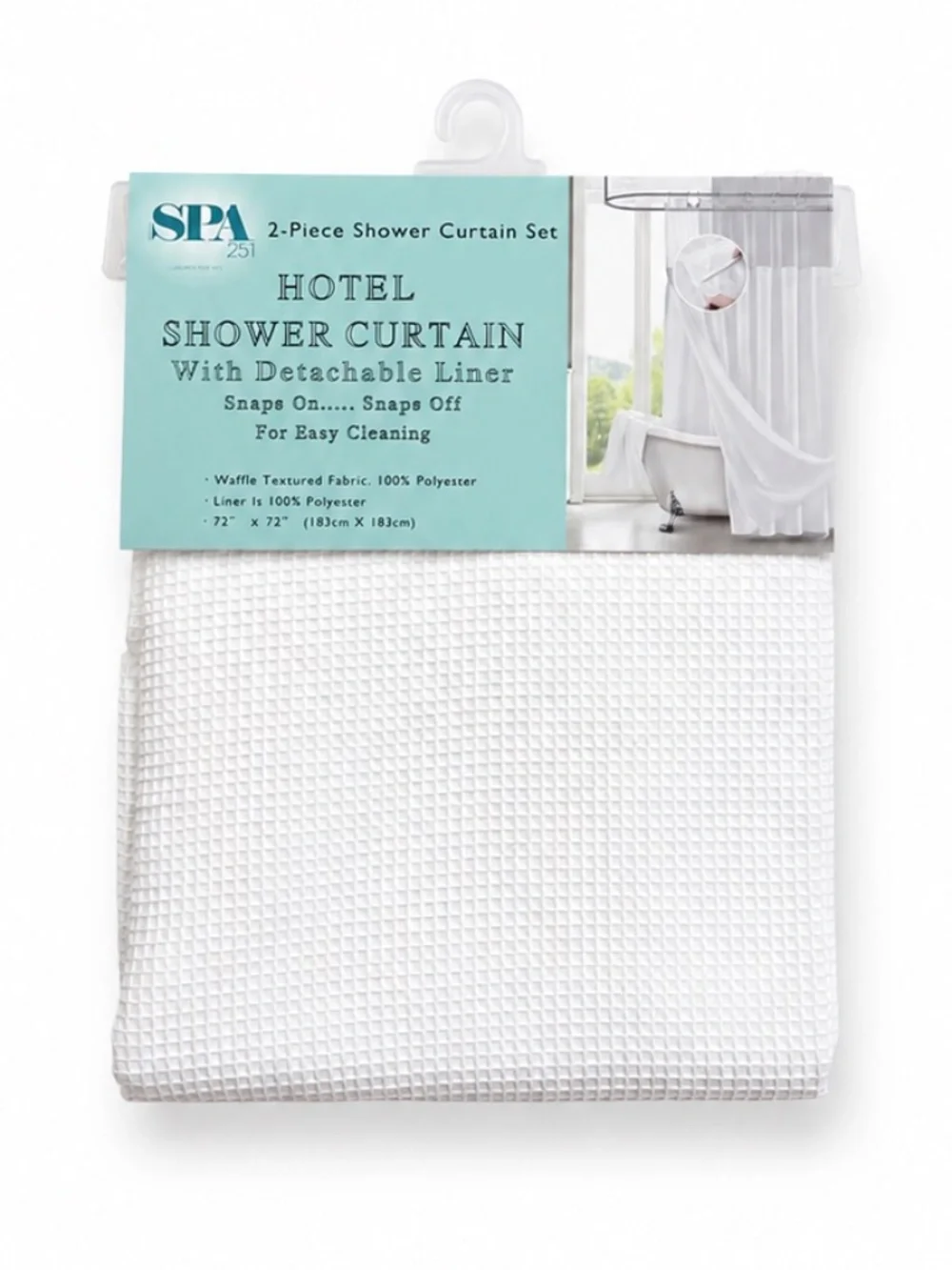 Hotel Style Waffle Weave Shower Curtain SnapIn Liner Mesh Window | 72''x72''
